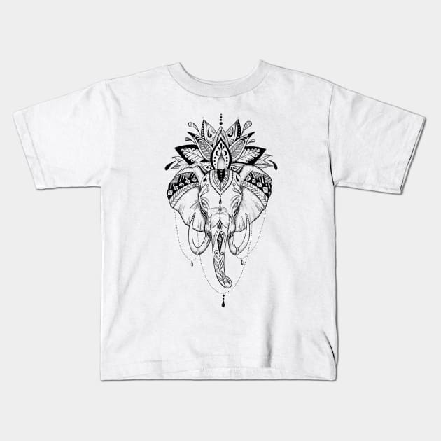 Zentangle Elephant Kids T-Shirt by Prettielilpixie